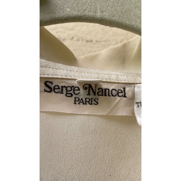 Serge Nancel Paris ivory blue trim Long Sleeves Collared Popover blouse size 38 - Picture 4 of 10